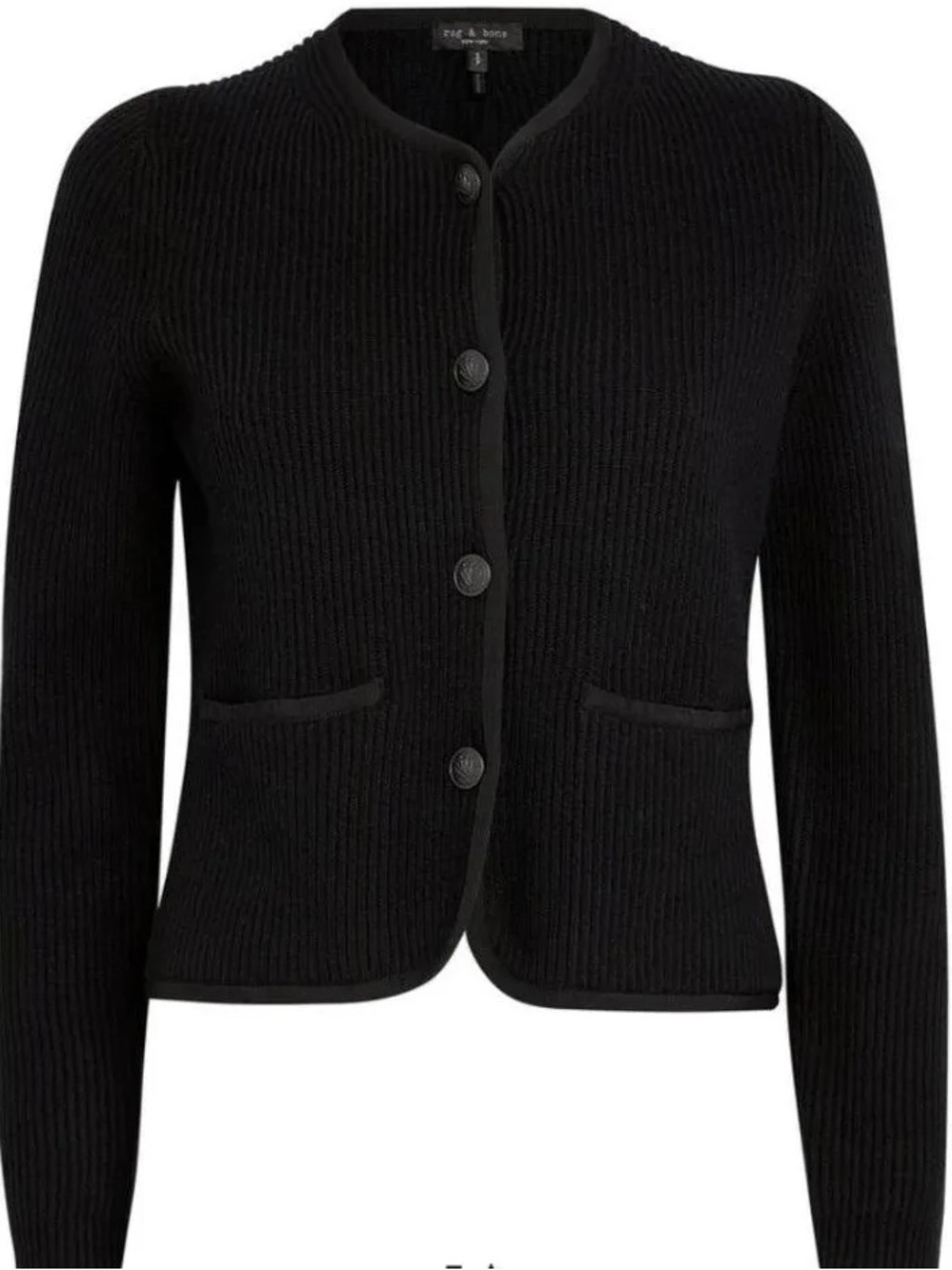 rag & bone Nancy Black Ribbed Button-Front Cardigan - Picture 15 of 15